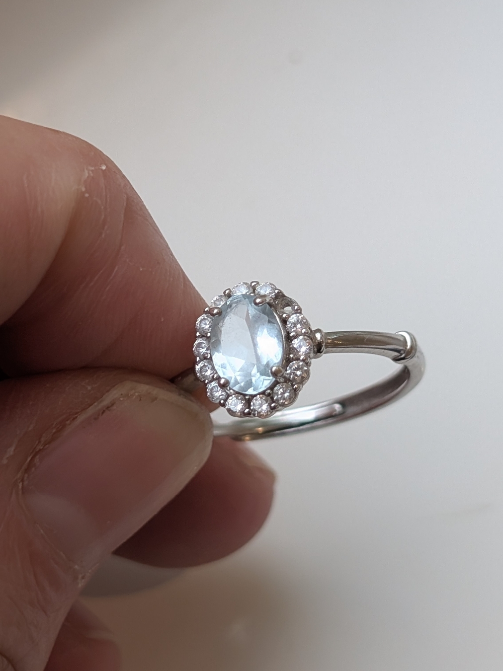 Aquamarine Halo Oval Ring in Silver - Women's Jewelry